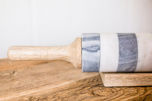Striped Marble Rolling Pin w/ Mango Wood Stand