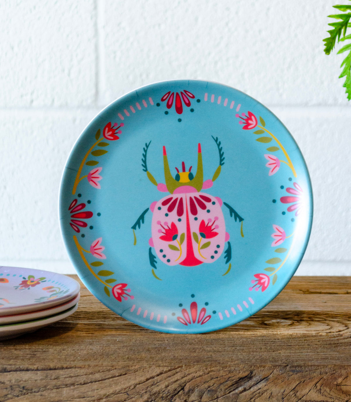 Set of 4 Bug Pattern Melamine Salad Plates