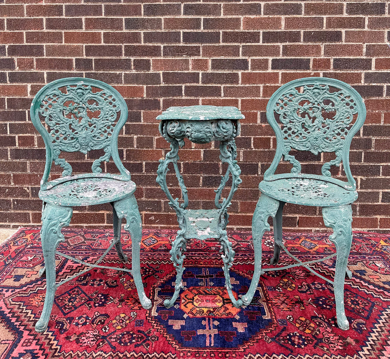 Ornate Green Painted Chair & Table Set