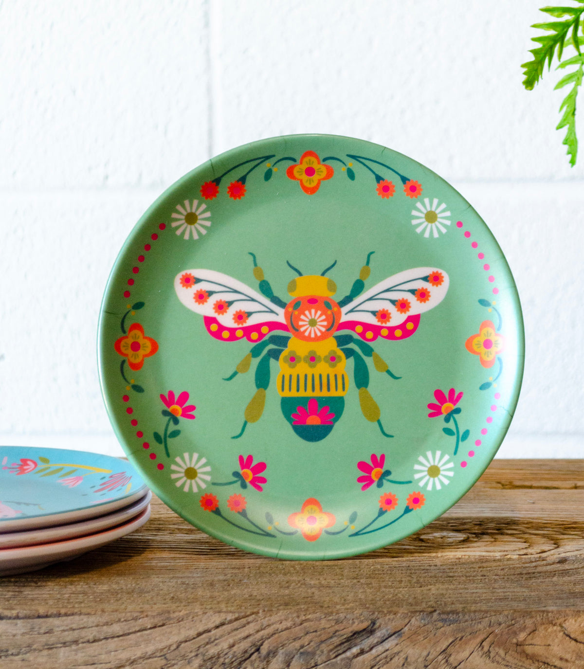 Set of 4 Bug Pattern Melamine Salad Plates