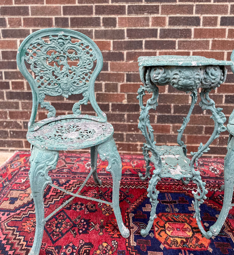 Ornate Green Painted Chair & Table Set