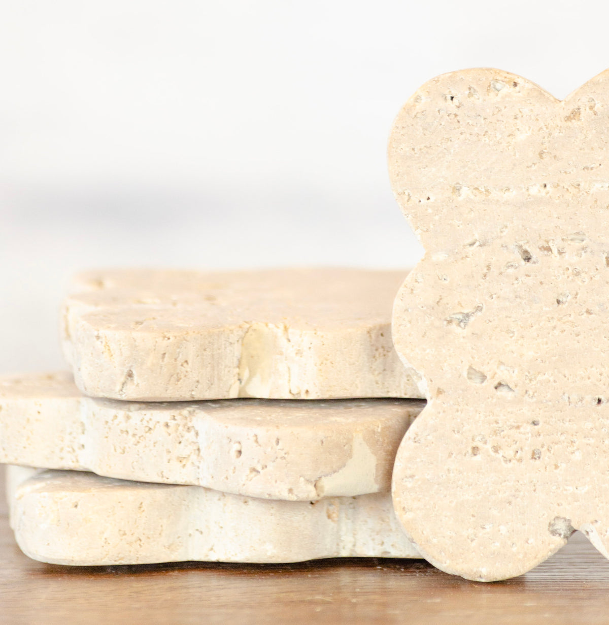 Set of 4 Scalloped Travertine Coasters