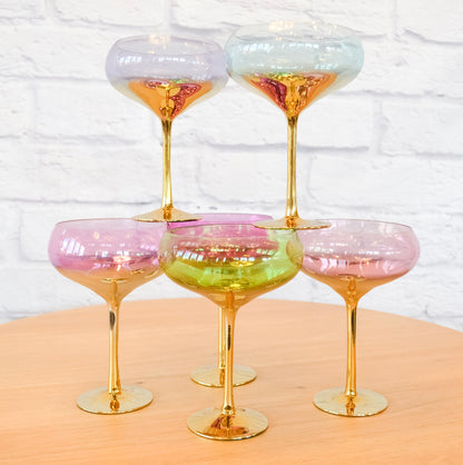 Colorful Glass Gilded Stem Coupe