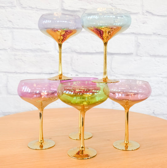 Colorful Glass Gilded Stem Coupe