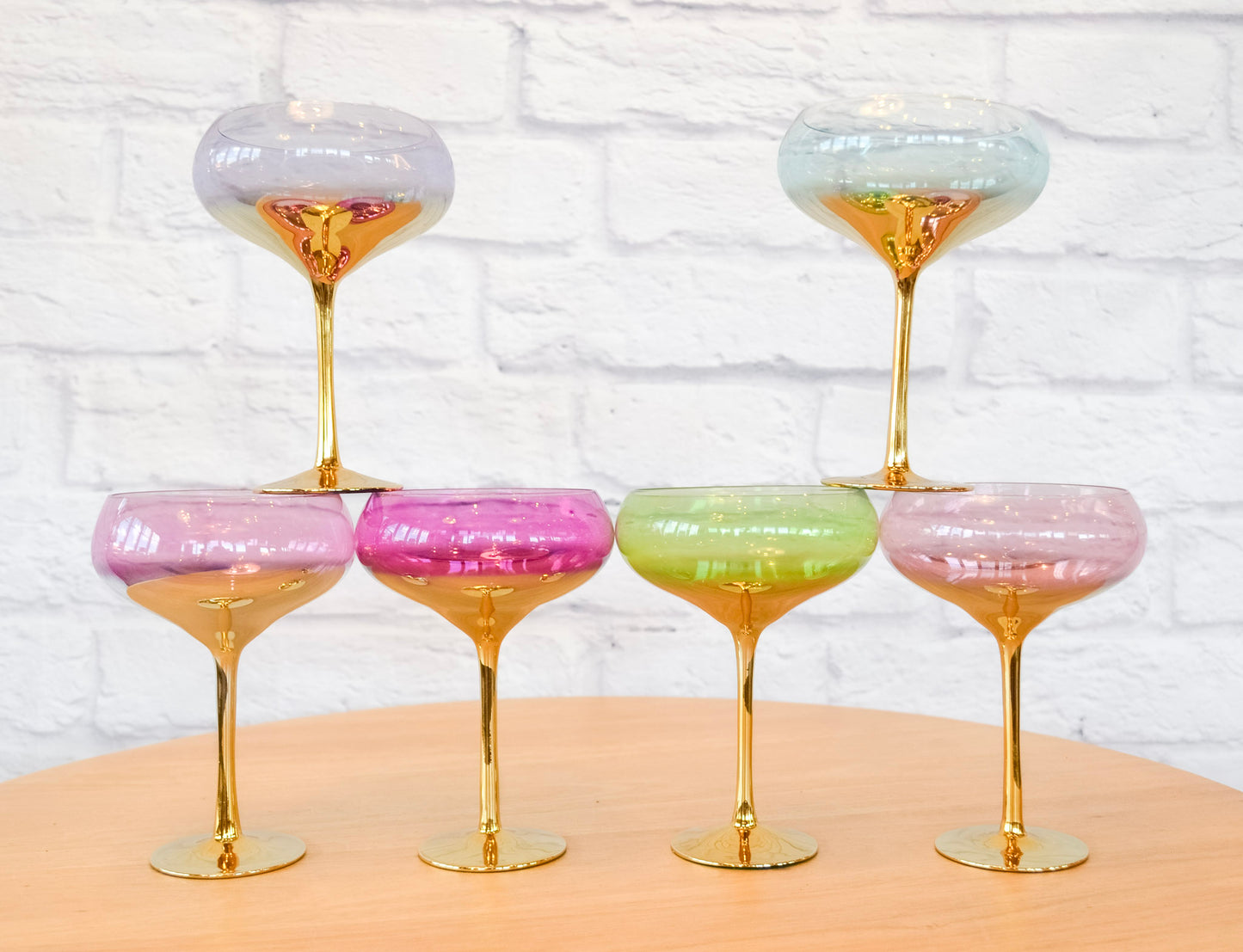 Colorful Glass Gilded Stem Coupe
