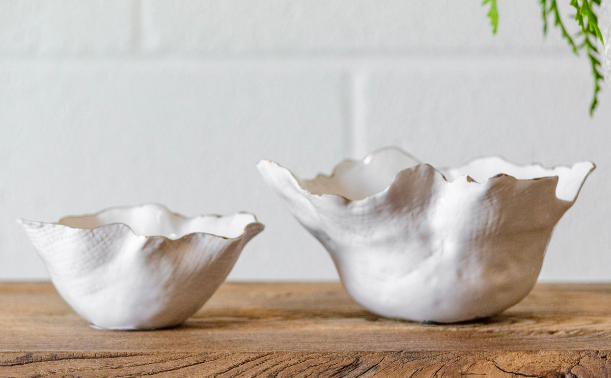 Iris Electroplated Edge Organic White Bowl