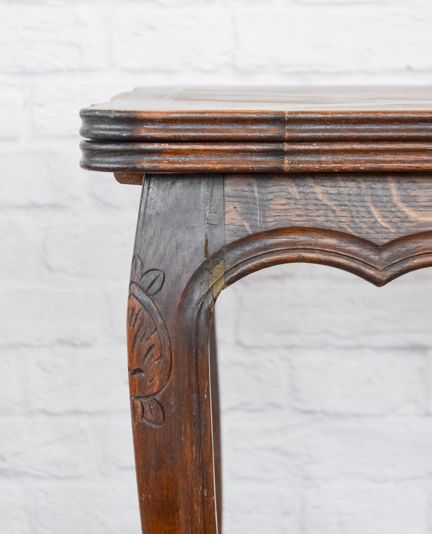 Louis XV Style Oak Parquet Top Draw Leaf Table