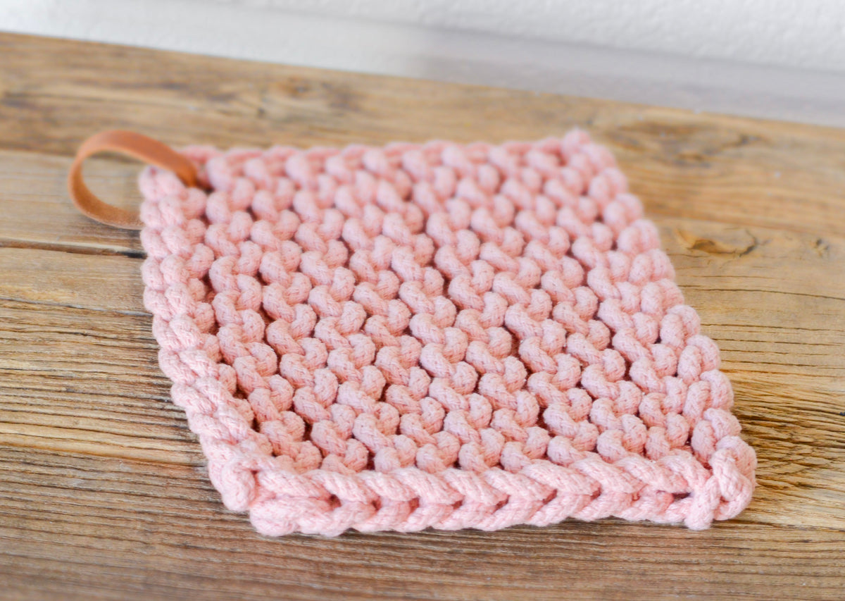 Crocheted Pot Holder w/ Leather Tie