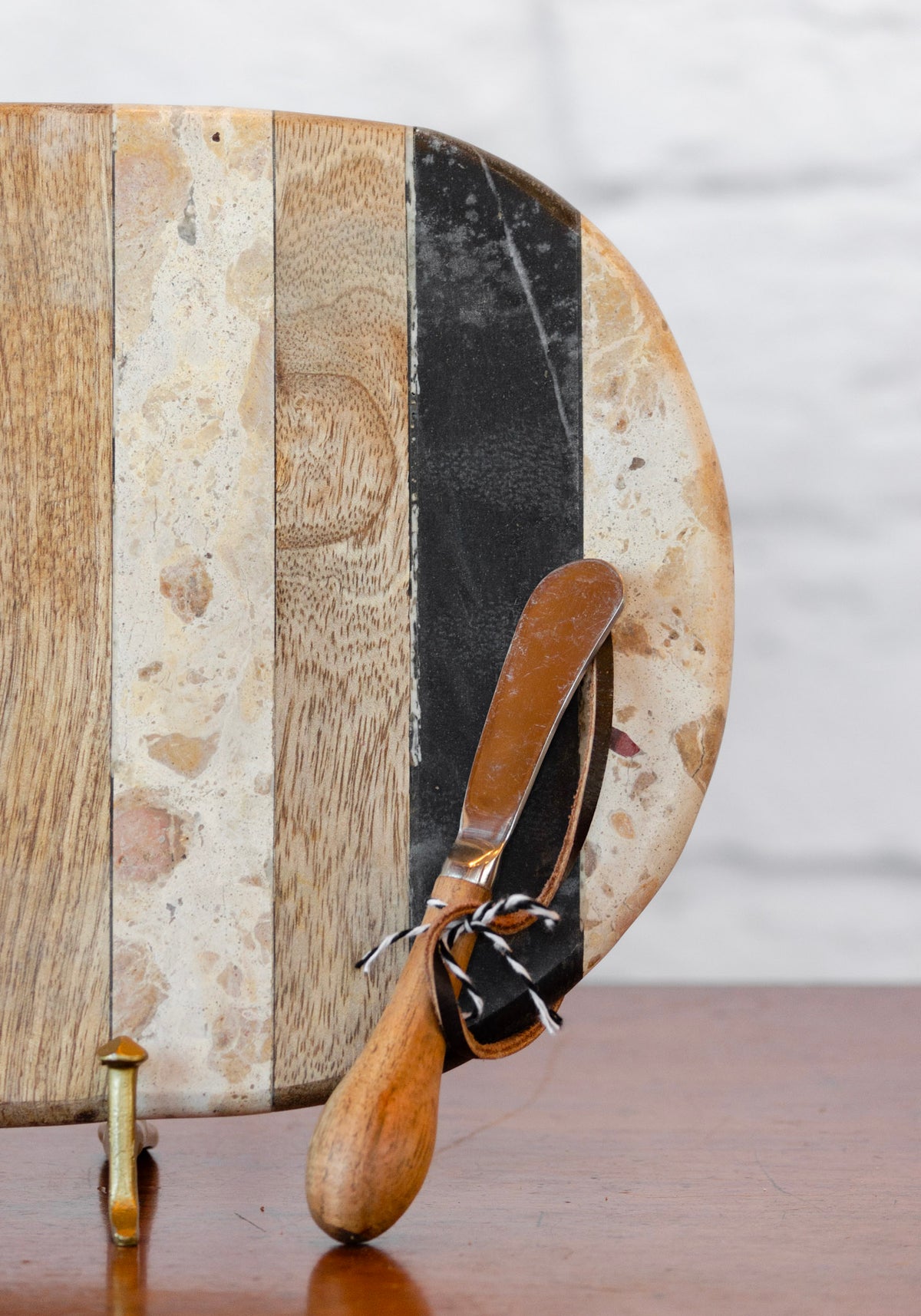 Marble & Mango Wood Cheese Board w/ Canape Knife