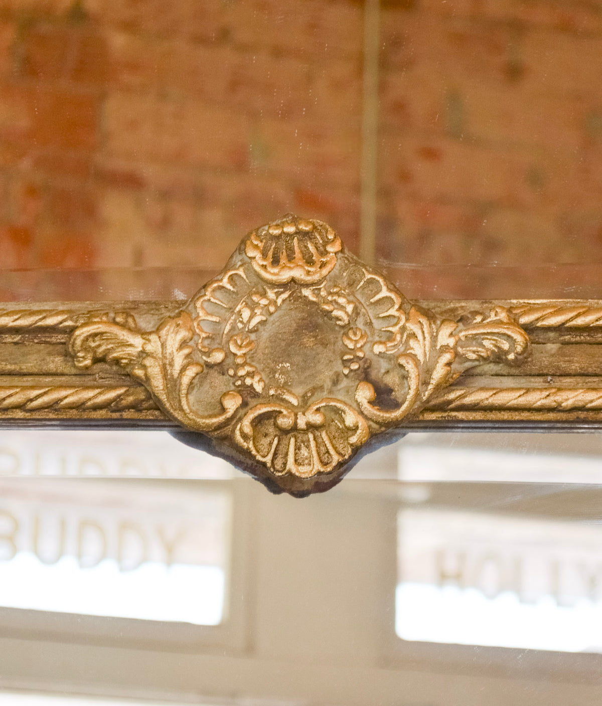 Cartouche Crowned Gilt Frame Beveled Pier Mirror