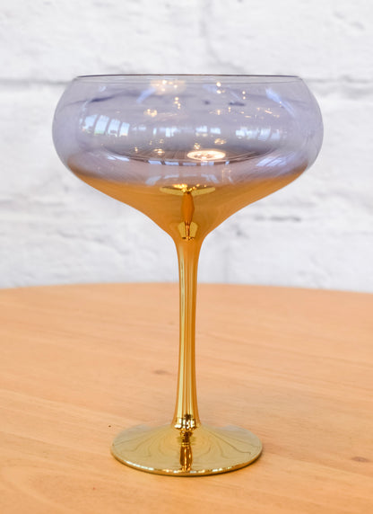 Colorful Glass Gilded Stem Coupe
