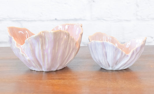 Set of 2 Pastel Flower Stoneware Bowls