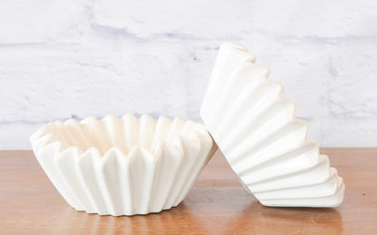 Grooved White Stoneware Bowl