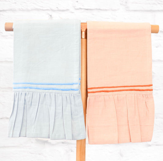 Embroidered Stripe Ruffle Tea Towel