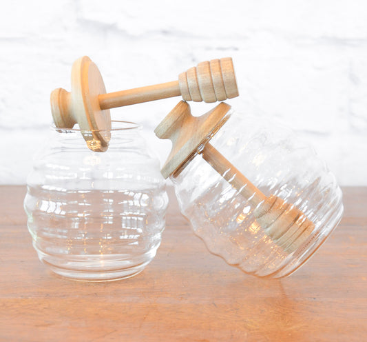 Glass Honey Pot w/ Acacia Dipper Lid