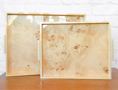 Burl Wood Veneer Handled Tray