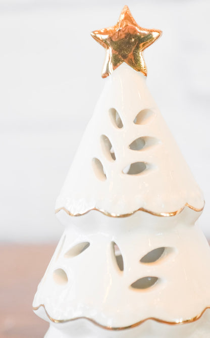 White & Gold Stoneware Christmas Tree