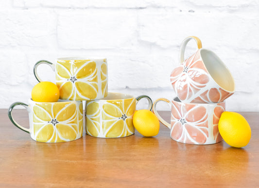Wax Relief Flower Pattern Stoneware Mug