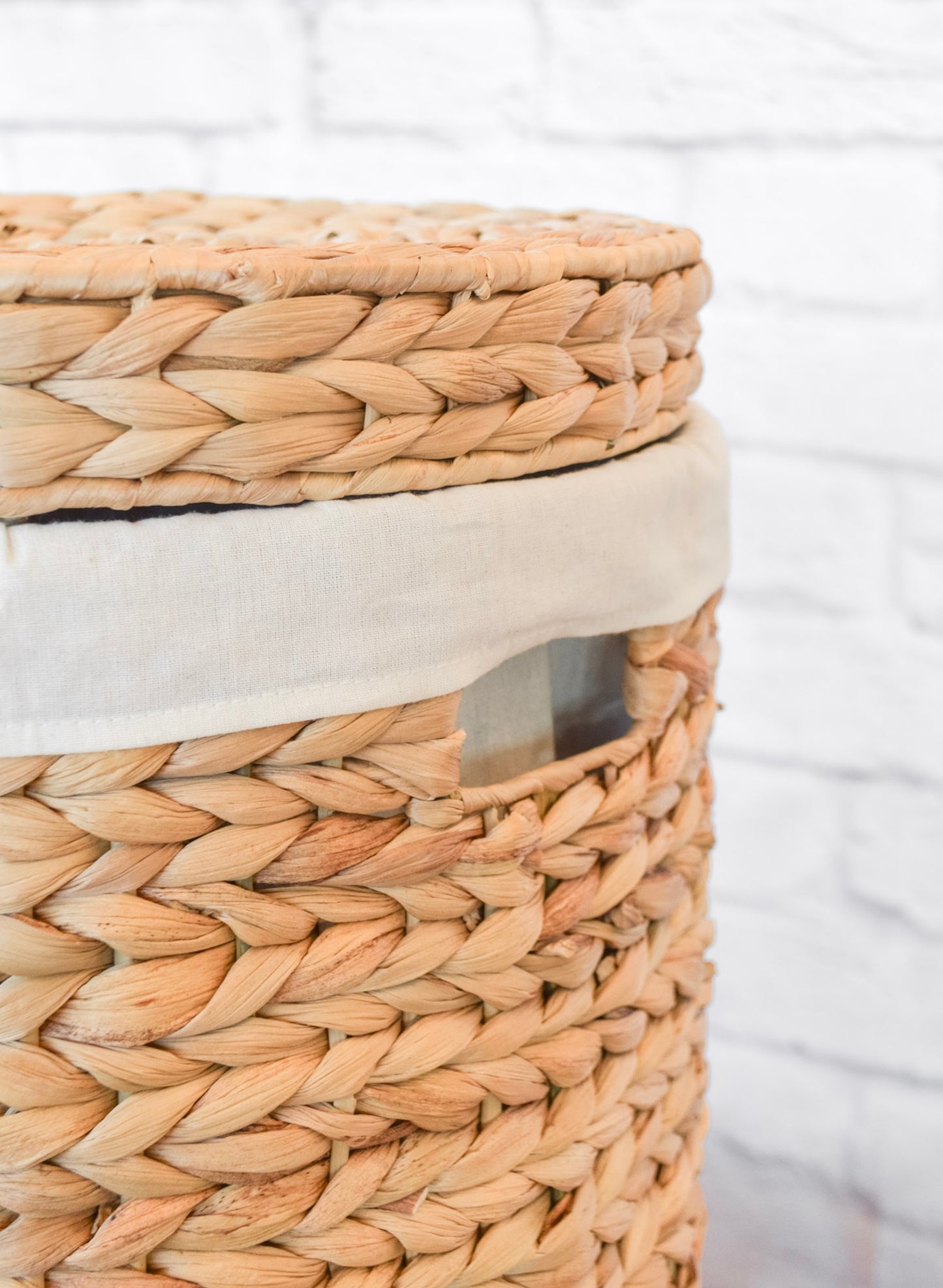 Round Cotton Lined Water Hyacinth Basket