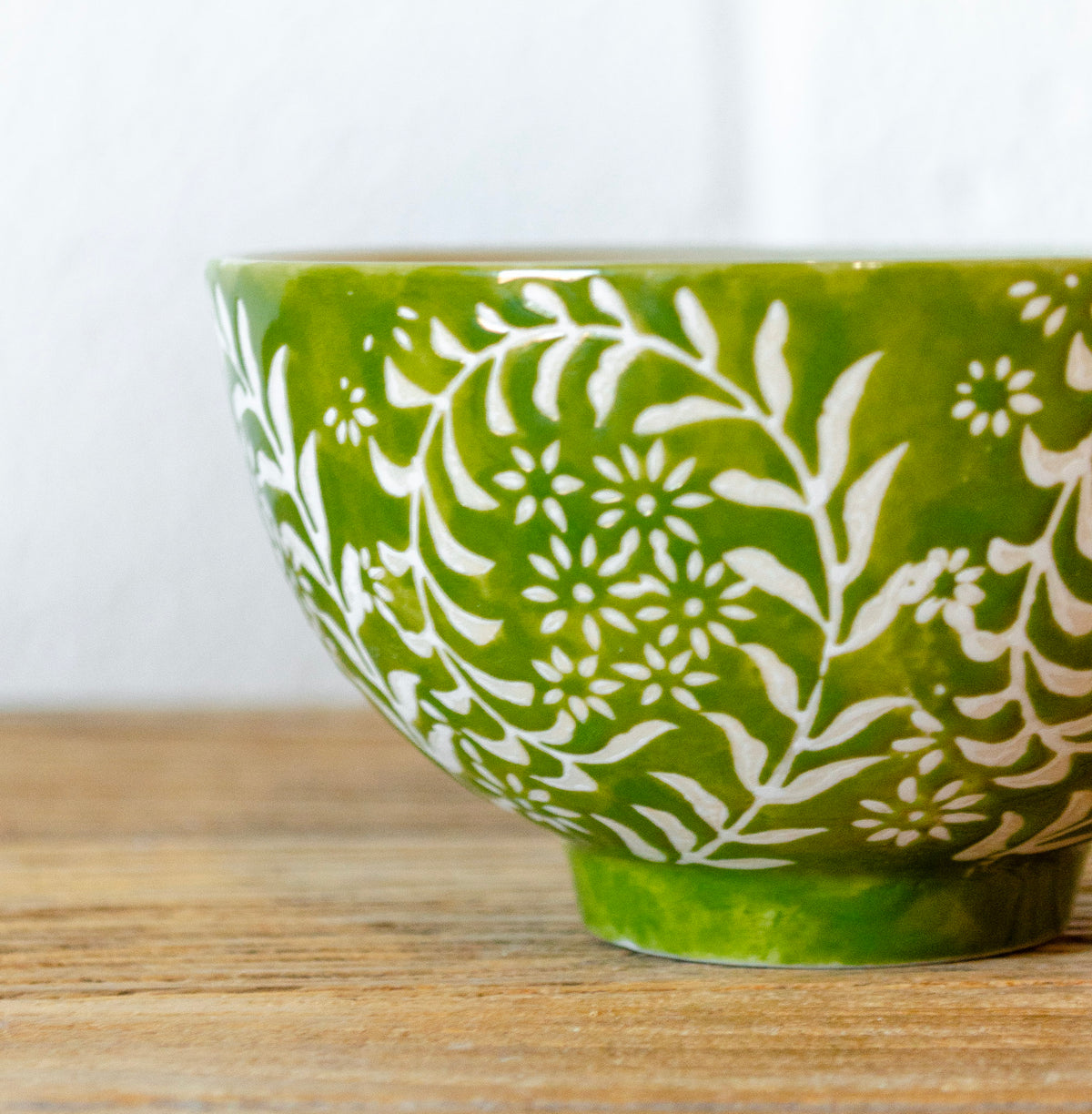 Floral Wax Relief Stoneware Bowl