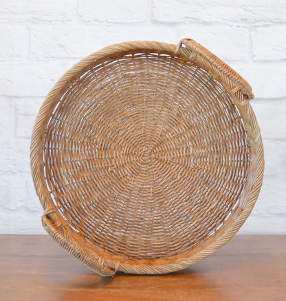 Handwoven Rattan Circle Handle Tray