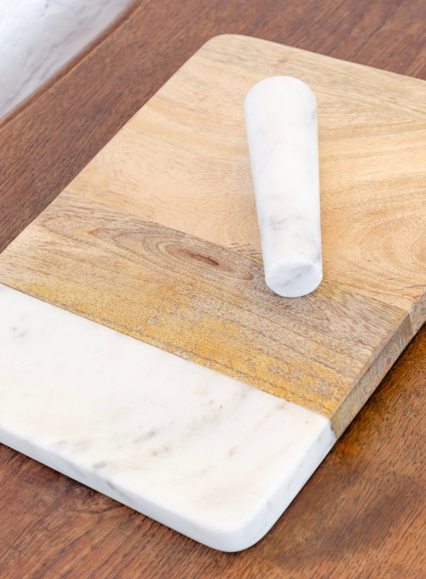 Marble & Mango Wood Cheese Board w/ Pestle
