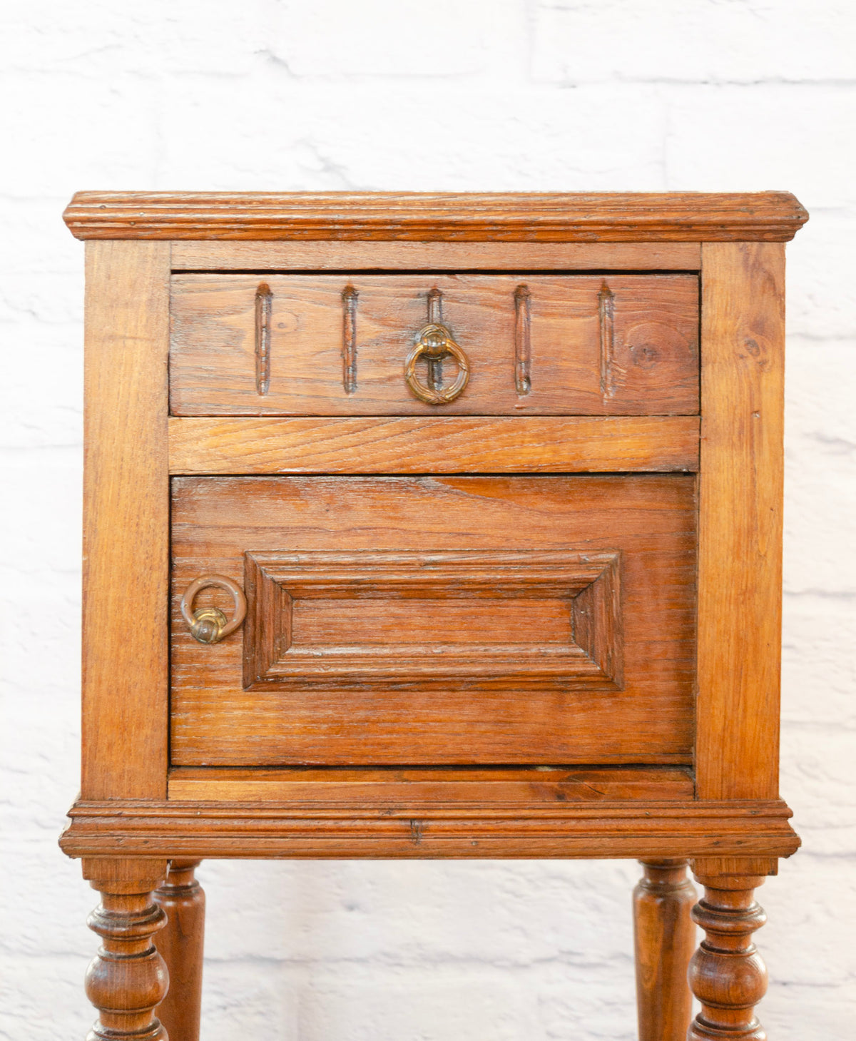 Henri II Style Marble Top Oak Side Cabinet