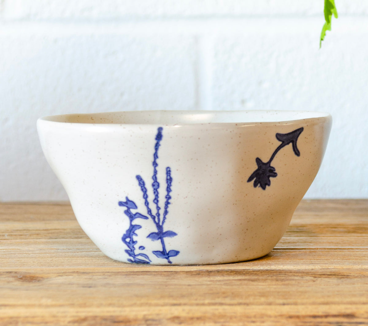 Blue Floral Stamped Stoneware Bowl