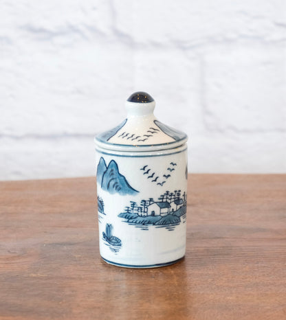 Indigo Patterned Stoneware Spice Jar