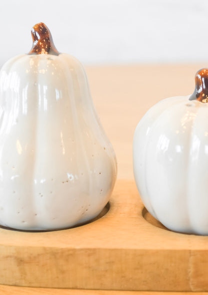 Pumpkin Salt & Pepper Shakers w/ Wood Tray