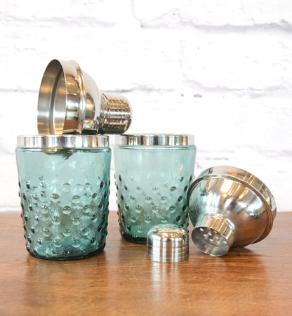 Aqua Hobnail Glass Cocktail Shaker