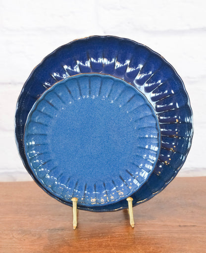 Dark Blue Ribbed Stoneware Dinnerware Collection