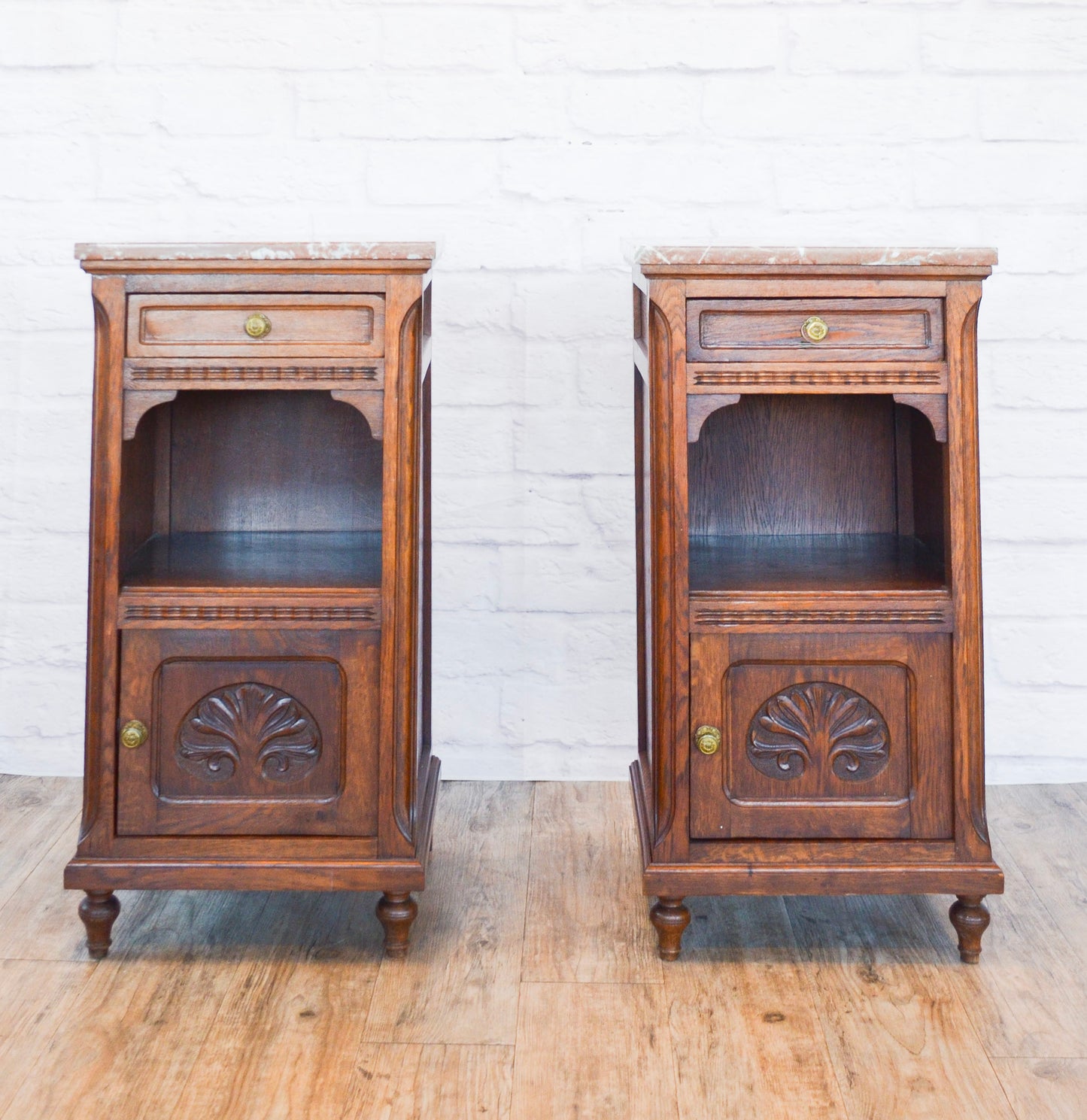 Louis XV Style Marble Top Oak Side Cabinet