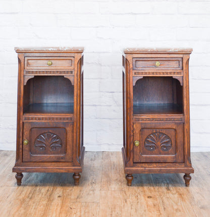Louis XV Style Marble Top Oak Side Cabinet