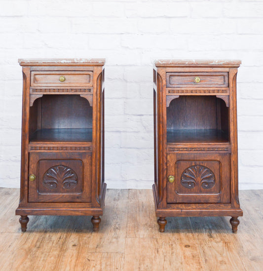 Louis XV Style Marble Top Oak Side Cabinet