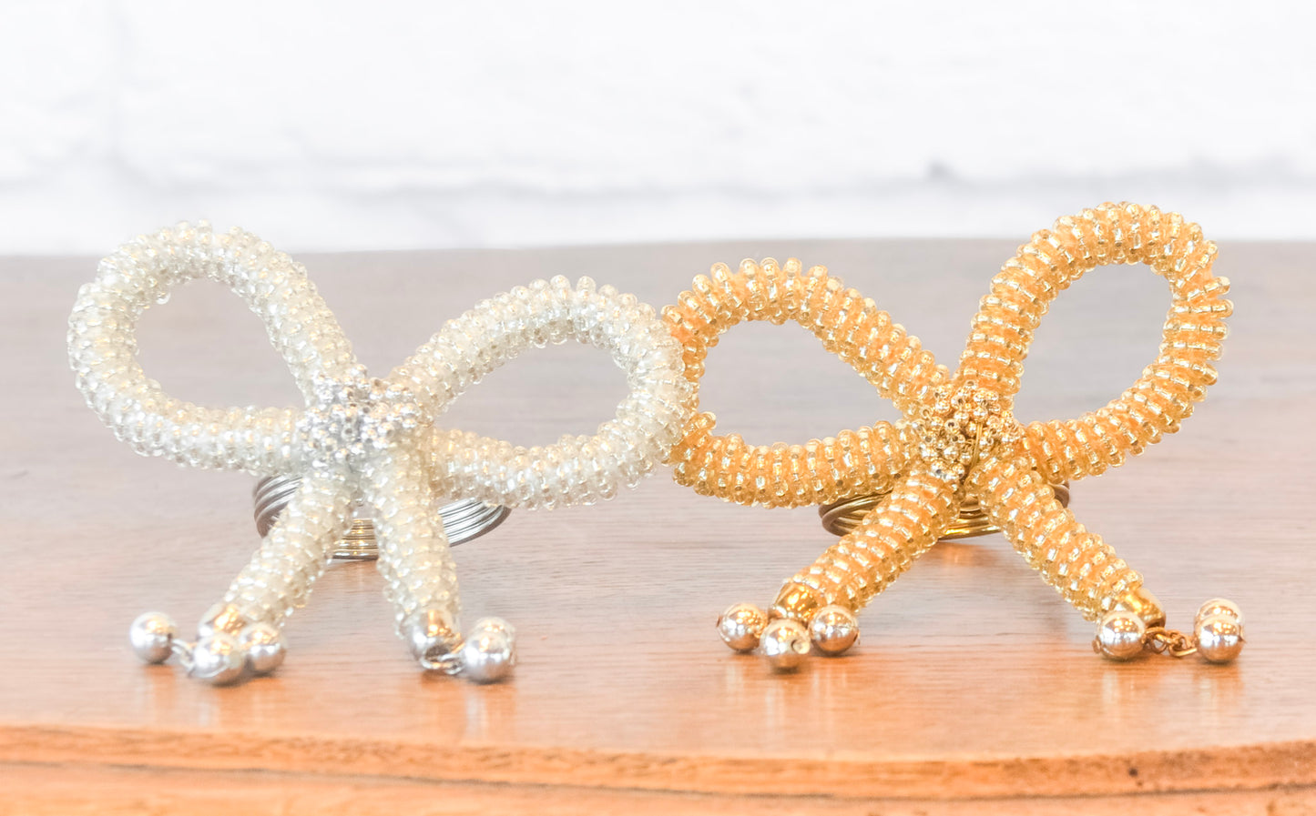 Beaded Metal Bow Napkin Rings