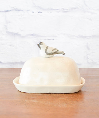 Garden Bird Stoneware Butter Dish