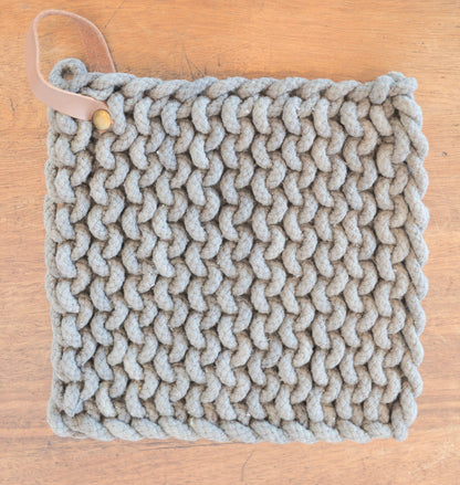 Everyday Crochet Pot Holder w/ Leather Tie