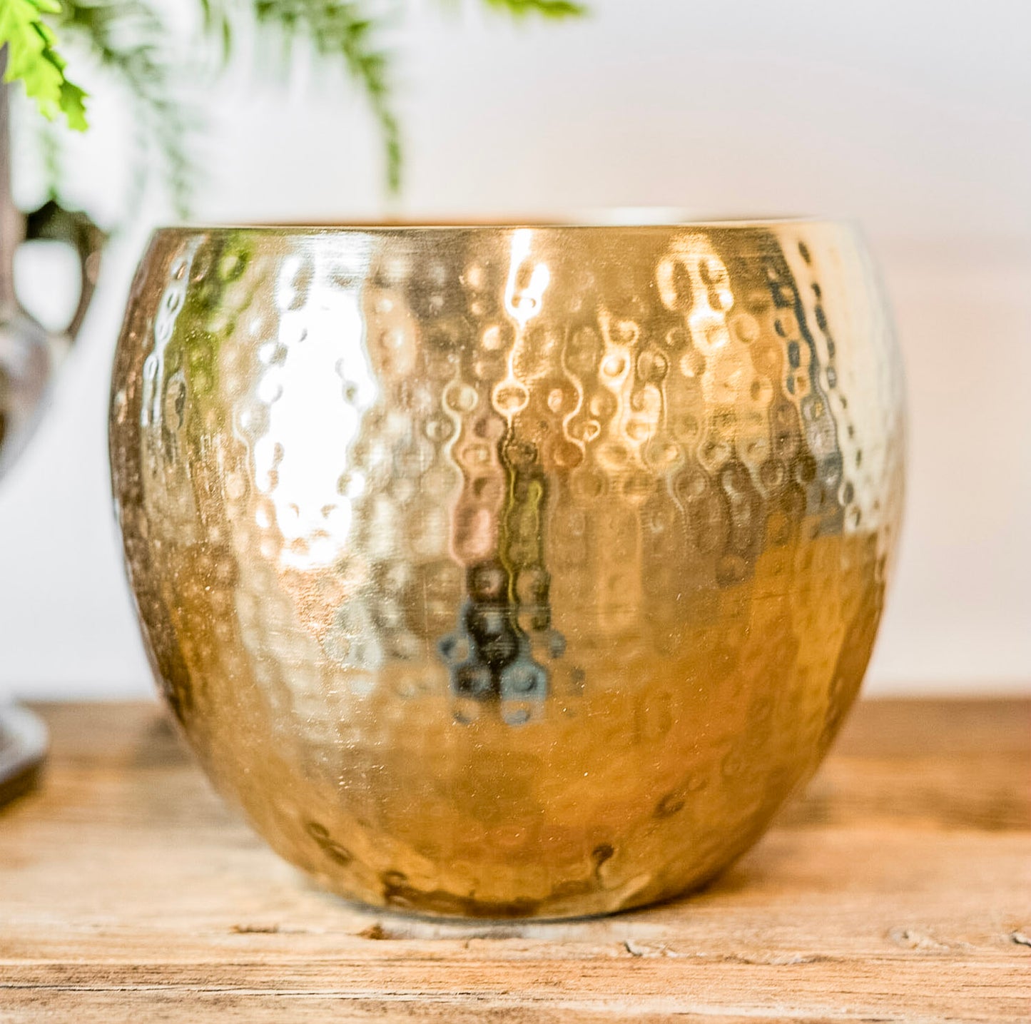 Hammered Brass Finish Metal Planter