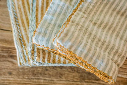 Set of 4 Blue & Orange Striped Cotton Napkins