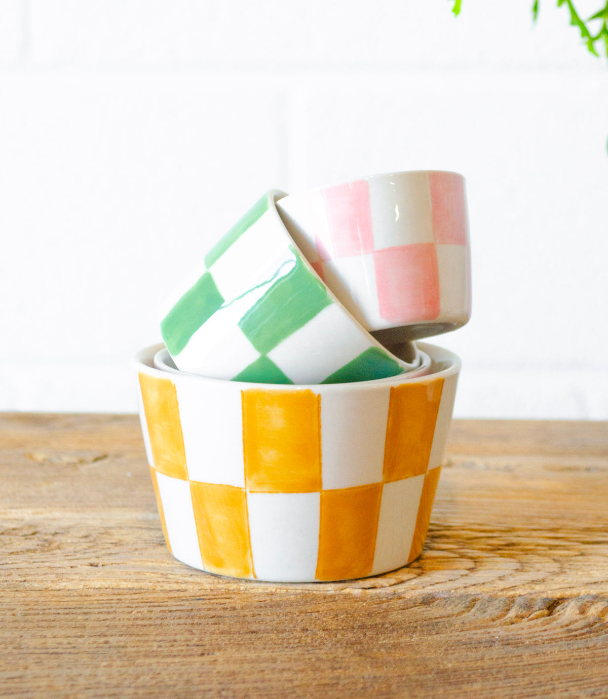 Checkered Charm Hand-Painted Nesting Bowl Set