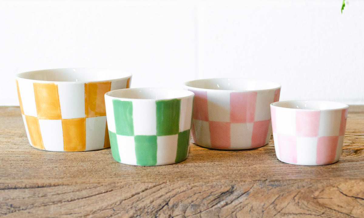 Checkered Charm Hand-Painted Nesting Bowl Set