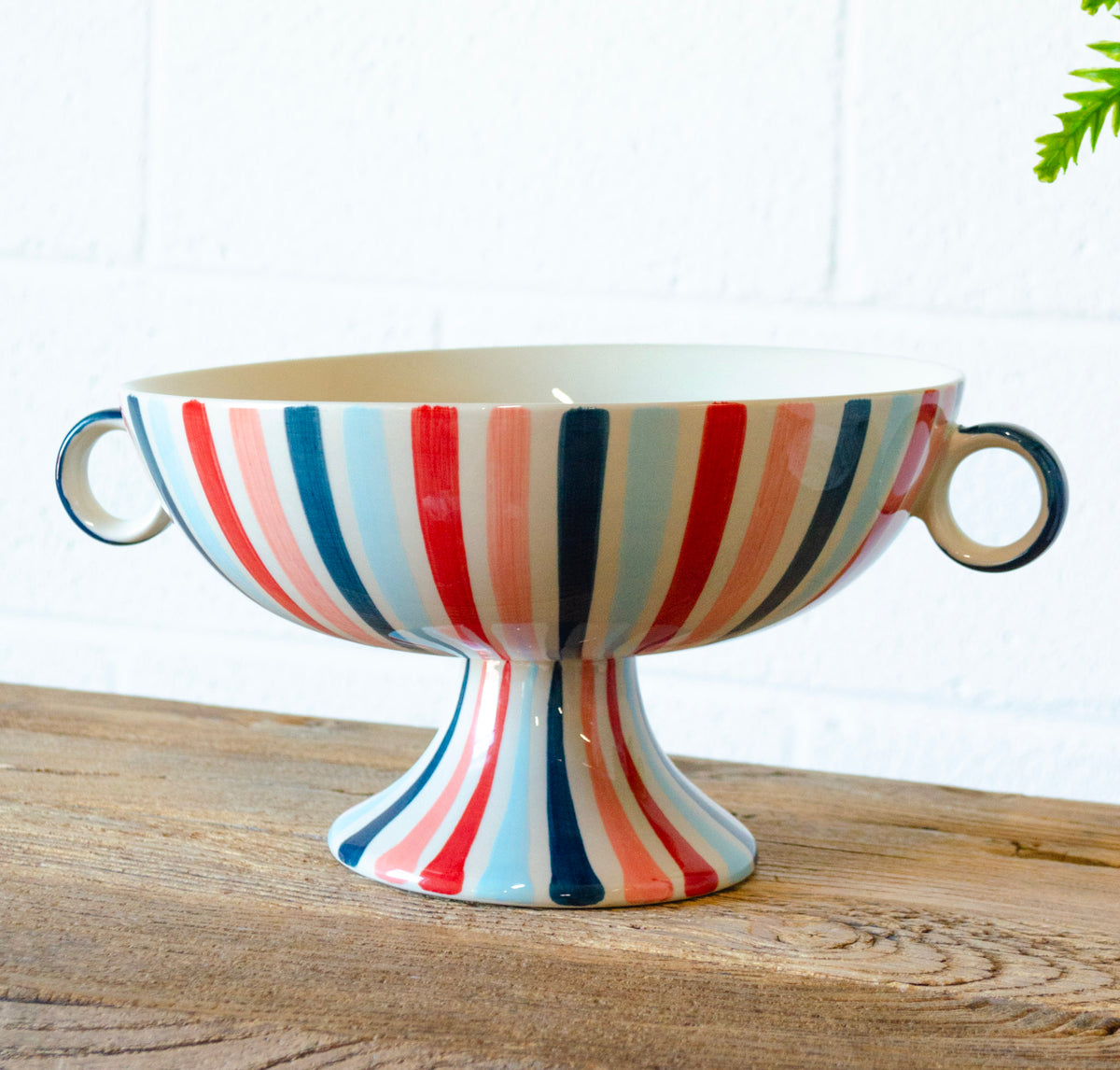 Joy Bright Striped Stoneware Bowl