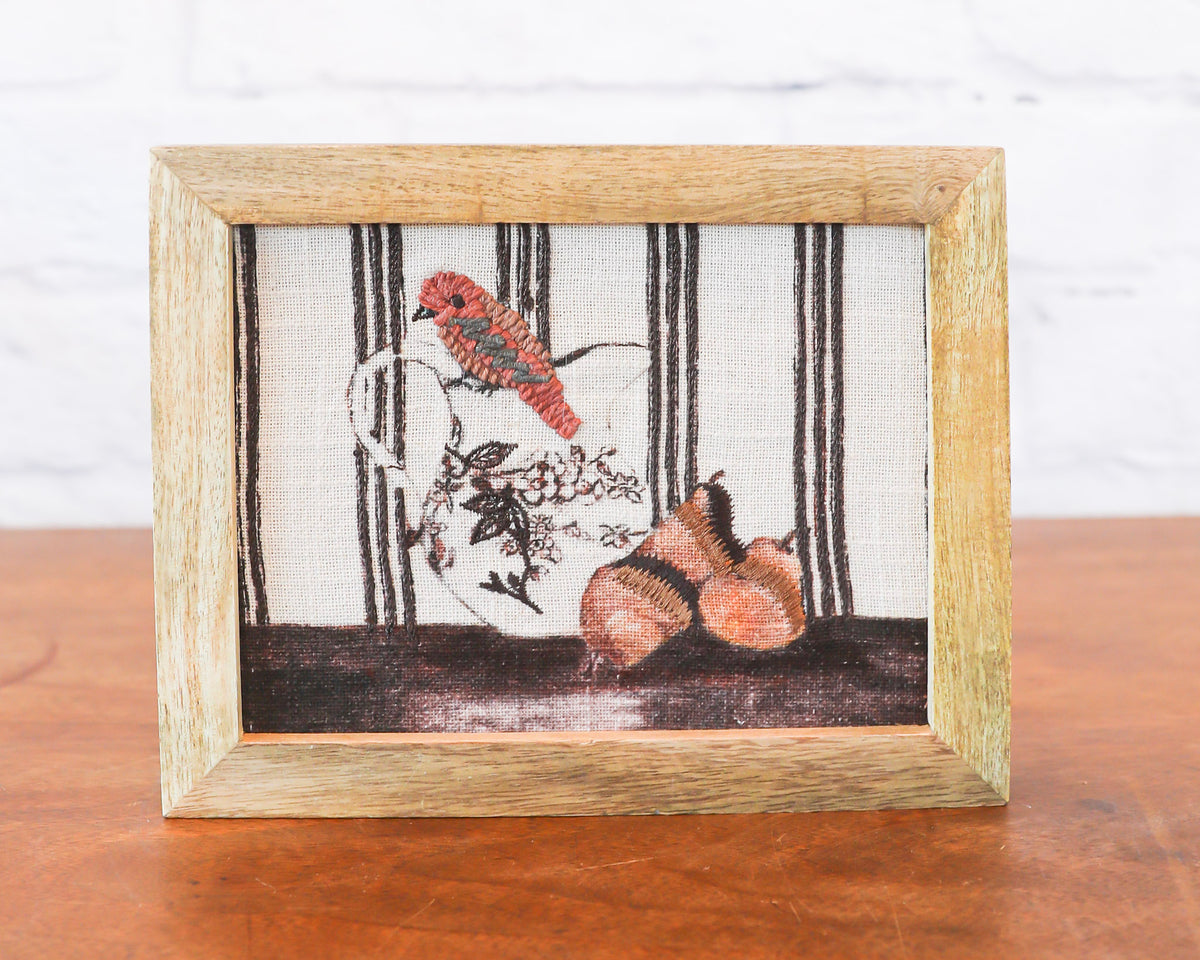 Cotton Embroidered Bird Print