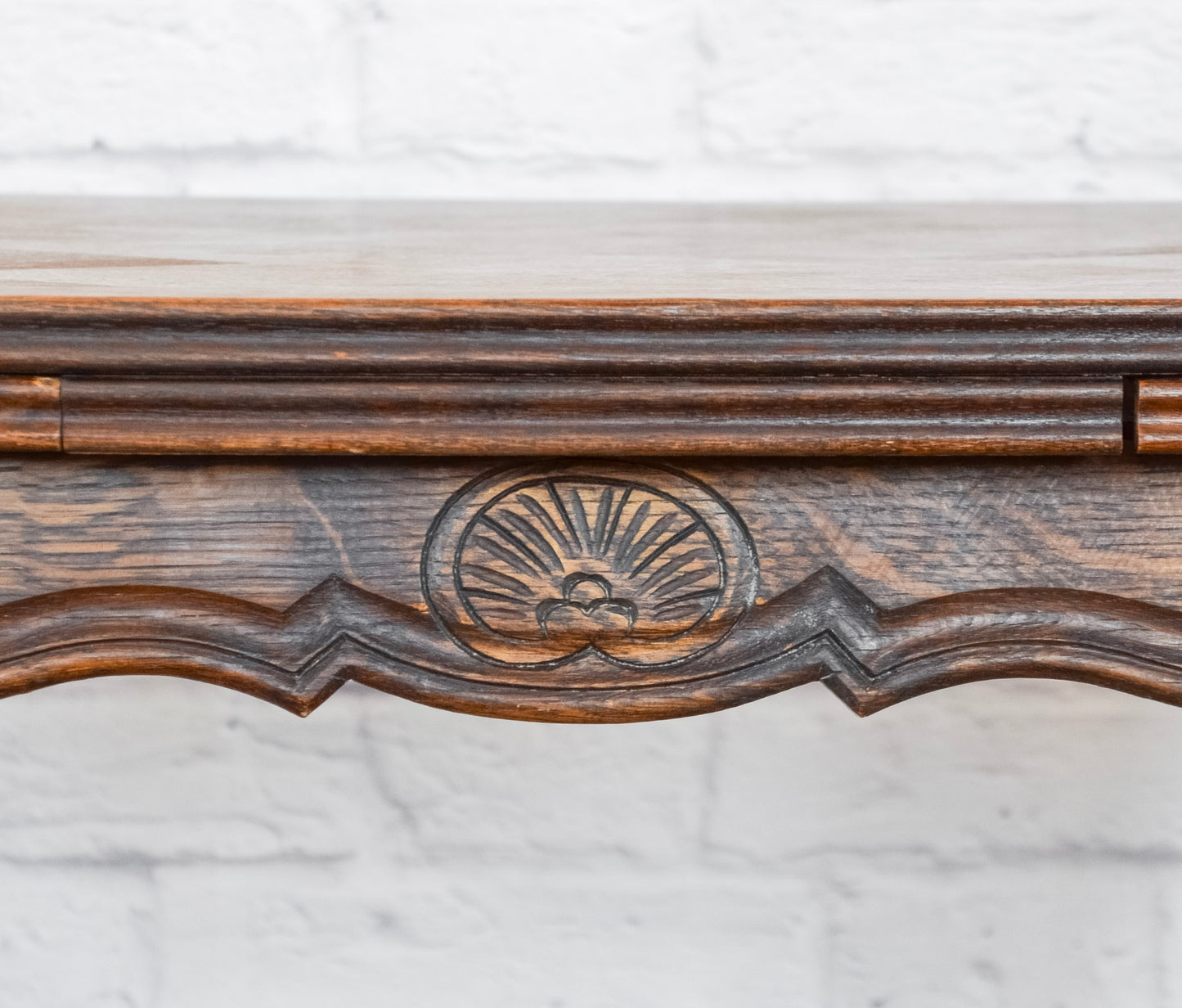 Louis XV Style Oak Parquet Top Draw Leaf Table