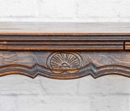 Louis XV Style Oak Parquet Top Draw Leaf Table