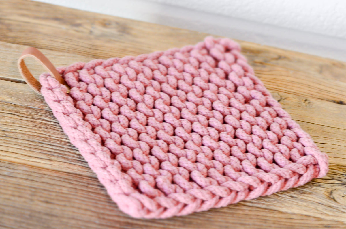 Crocheted Pot Holder w/ Leather Tie