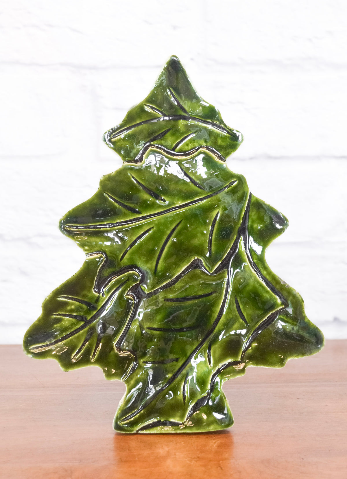 Evergreen Glazed Wood Tray