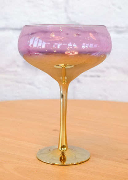 Colorful Glass Gilded Stem Coupe