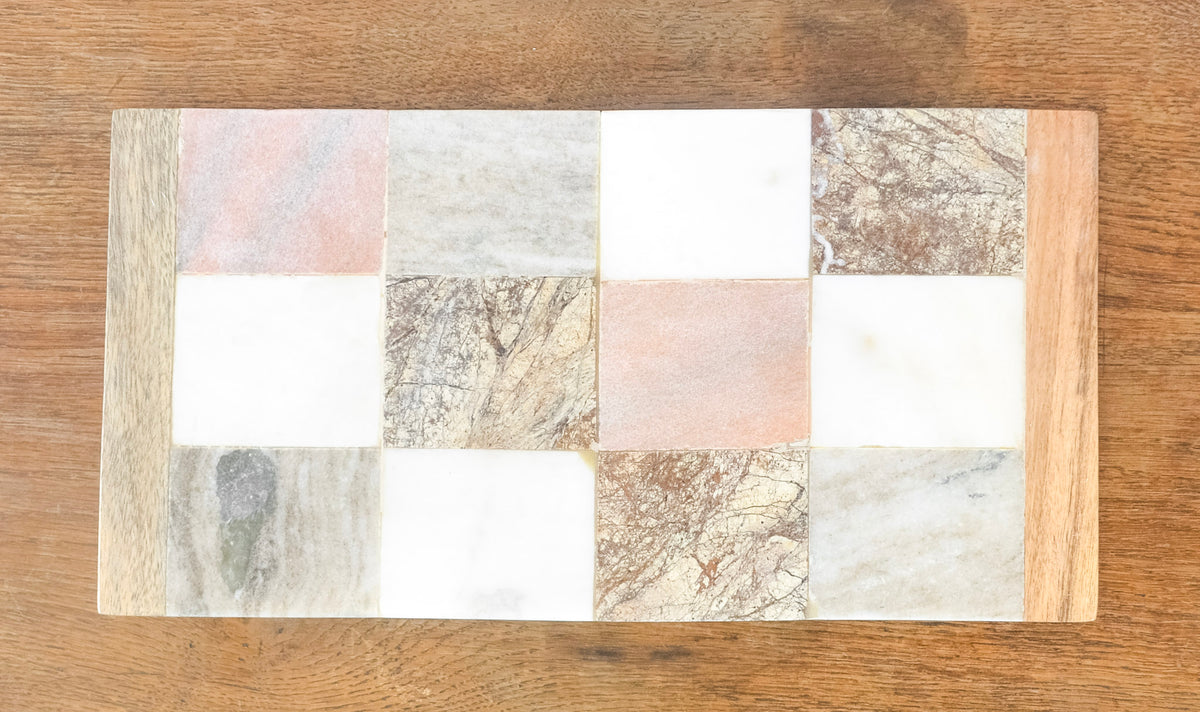 Natural Checkered Rectangular Serving Board